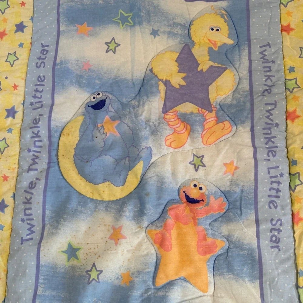 Rare Sesame Street Twinkle Little Star Baby Blanket Crib Comforter Quilt Vtg‎